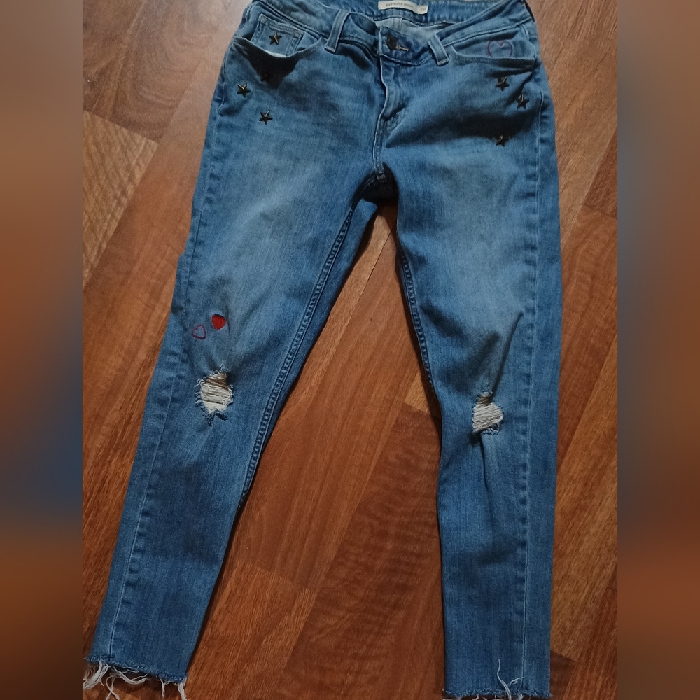 Distressed Denim Jeans with Star Accents